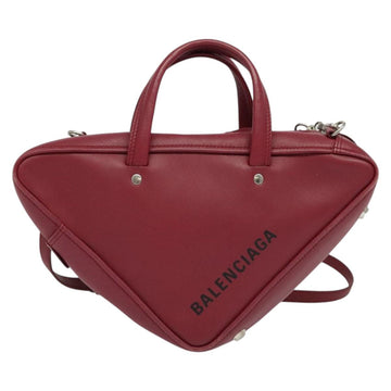 BALENCIAGA Triangle Duffel Hand Bag Leather 2way Red 476975 Auth 135922 - 0