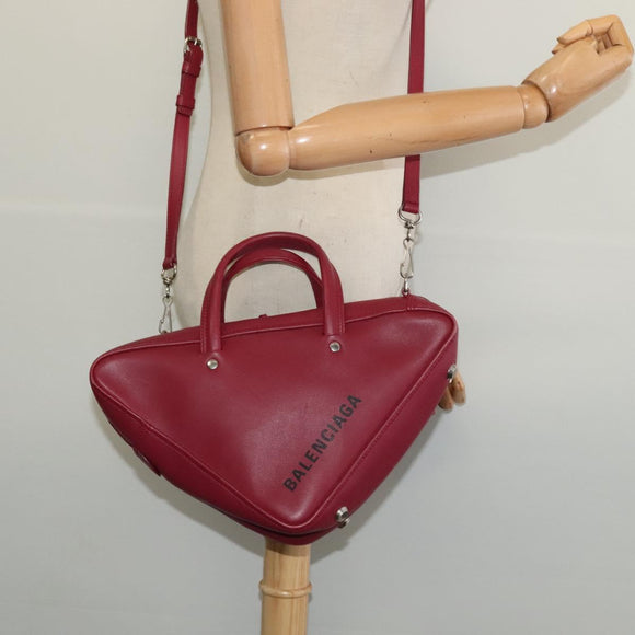BALENCIAGA Triangle Duffel Hand Bag Leather 2way Red 476975 Auth 135922