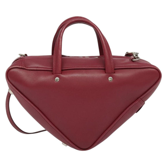 BALENCIAGA Triangle Duffel Hand Bag Leather 2way Red 476975 Auth 135922