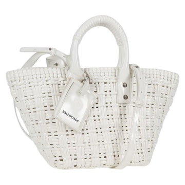 BALENCIAGA Bistro XS Hand Bag Enamel 2way White Silver 671342 Auth 135923M