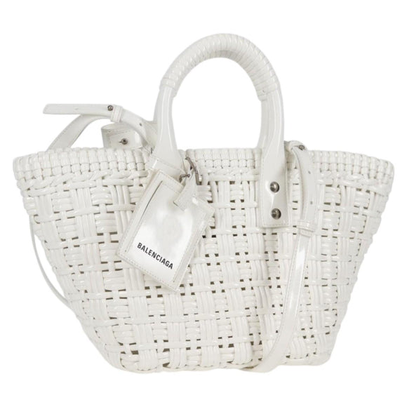 BALENCIAGA Bistro XS Hand Bag Enamel 2way White Silver 671342 Auth 135923M