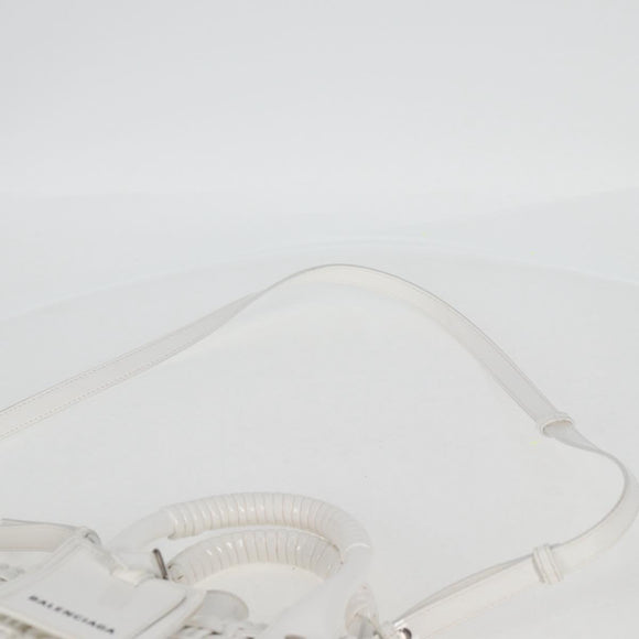 BALENCIAGA Bistro XS Hand Bag Enamel 2way White Silver 671342 Auth 135923M