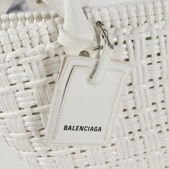 BALENCIAGA Bistro XS Hand Bag Enamel 2way White Silver 671342 Auth 135923M
