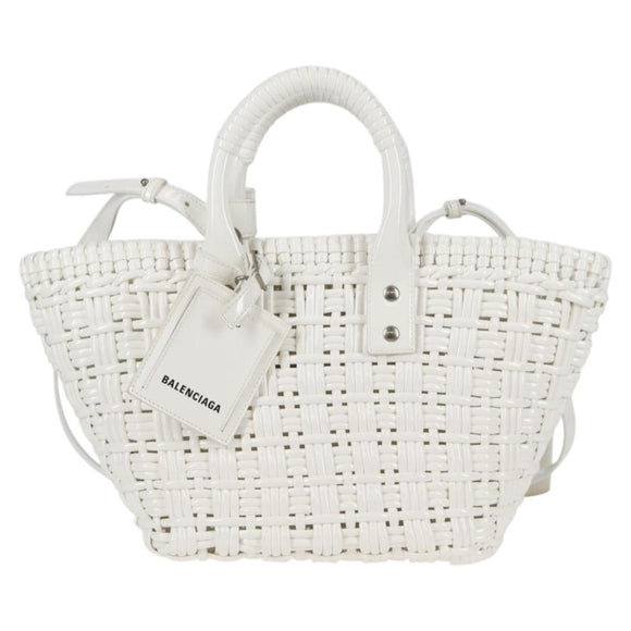 BALENCIAGA Bistro XS Hand Bag Enamel 2way White Silver 671342 Auth 135923M