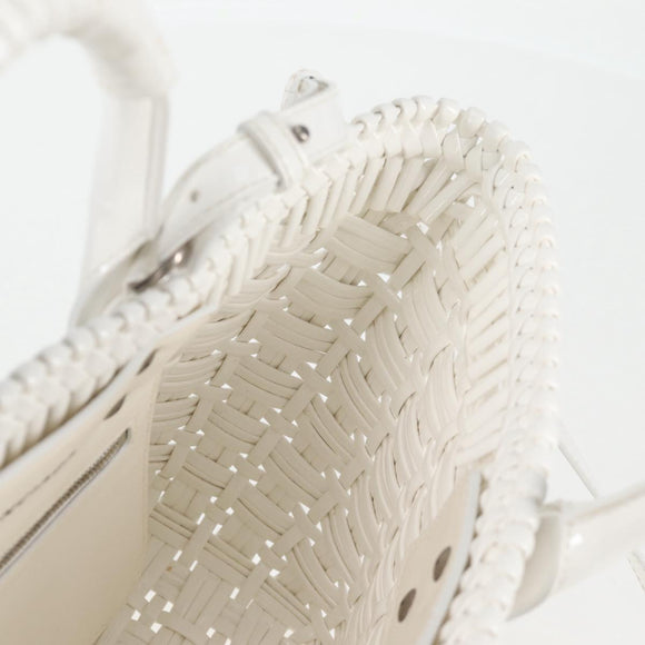 BALENCIAGA Bistro XS Hand Bag Enamel 2way White Silver 671342 Auth 135923M