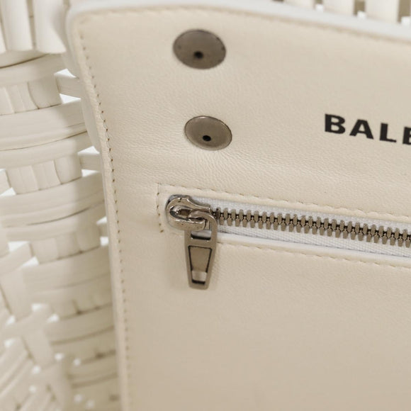 BALENCIAGA Bistro XS Hand Bag Enamel 2way White Silver 671342 Auth 135923M
