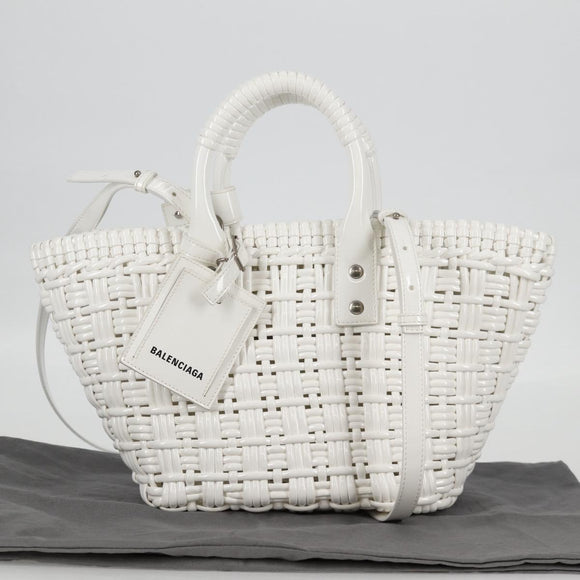 BALENCIAGA Bistro XS Hand Bag Enamel 2way White Silver 671342 Auth 135923M