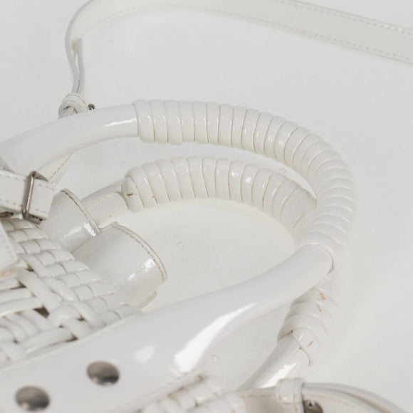 BALENCIAGA Bistro XS Hand Bag Enamel 2way White Silver 671342 Auth 135923M