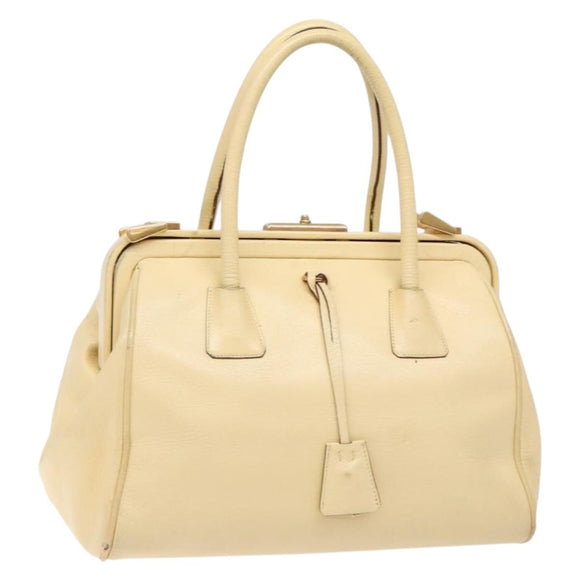 PRADA Gamaguchi Hand Bag Leather Beige Gold Auth 135924