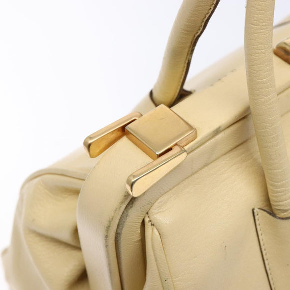 PRADA Gamaguchi Hand Bag Leather Beige Gold Auth 135924