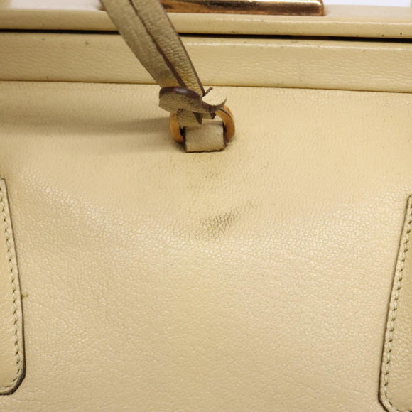PRADA Gamaguchi Hand Bag Leather Beige Gold Auth 135924
