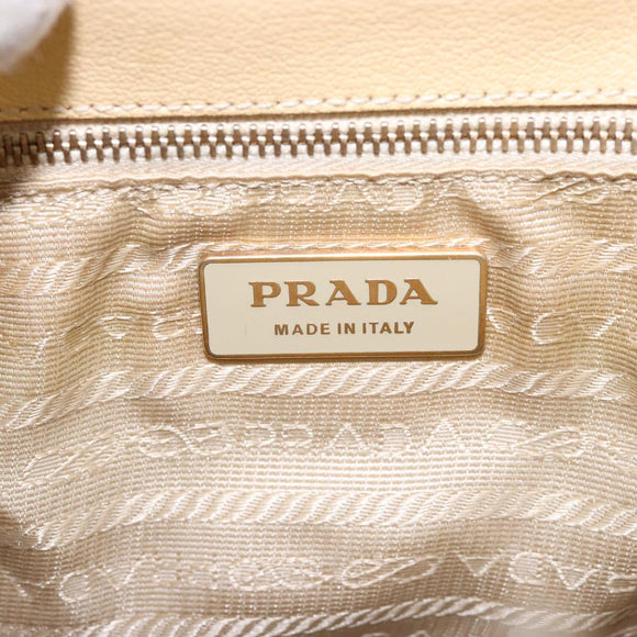 PRADA Gamaguchi Hand Bag Leather Beige Gold Auth 135924