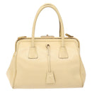 PRADA Gamaguchi Hand Bag Leather Beige Gold Auth 135924-2