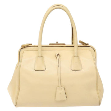 PRADA Gamaguchi Hand Bag Leather Beige Gold Auth 135924 - 0