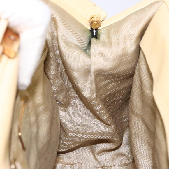 PRADA Gamaguchi Hand Bag Leather Beige Gold Auth 135924