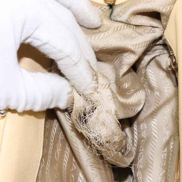 PRADA Gamaguchi Hand Bag Leather Beige Gold Auth 135924