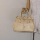PRADA Gamaguchi Hand Bag Leather Beige Gold Auth 135924-25