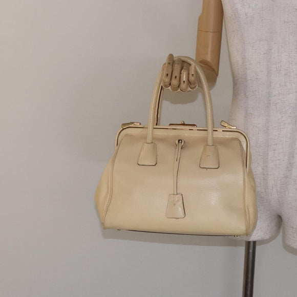 PRADA Gamaguchi Hand Bag Leather Beige Gold Auth 135924