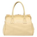 PRADA Gamaguchi Hand Bag Leather Beige Gold Auth 135924-3