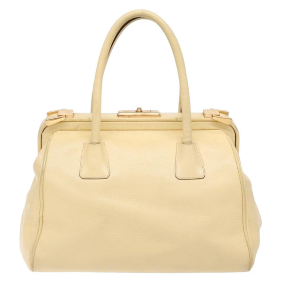 PRADA Gamaguchi Hand Bag Leather Beige Gold Auth 135924