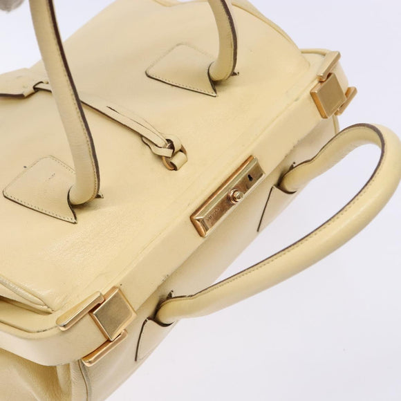PRADA Gamaguchi Hand Bag Leather Beige Gold Auth 135924