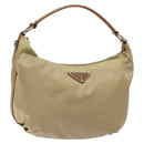 PRADA Tote Bag Nylon Beige Silver Auth 135926-1