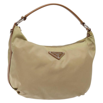 PRADA Tote Bag Nylon Beige Silver Auth 135926