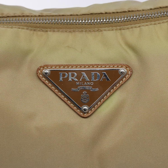 PRADA Tote Bag Nylon Beige Silver Auth 135926