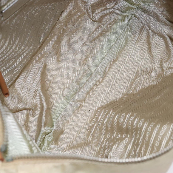 PRADA Tote Bag Nylon Beige Silver Auth 135926