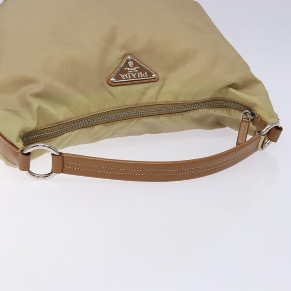 PRADA Tote Bag Nylon Beige Silver Auth 135926