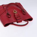 Salvatore Ferragamo Gancini Hand Bag Leather Red Gold Auth 135928-6