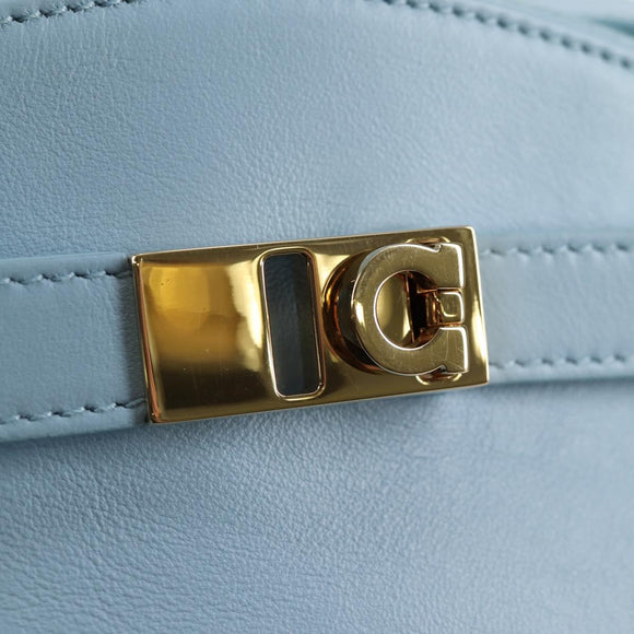 Salvatore Ferragamo Gancini Shoulder Bag Leather Light Blue Gold Auth 135930M