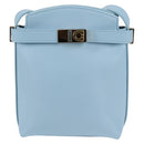 Salvatore Ferragamo Gancini Shoulder Bag Leather Light Blue Gold Auth 135930M-2
