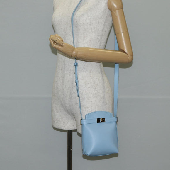 Salvatore Ferragamo Gancini Shoulder Bag Leather Light Blue Gold Auth 135930M