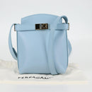 Salvatore Ferragamo Gancini Shoulder Bag Leather Light Blue Gold Auth 135930M-22