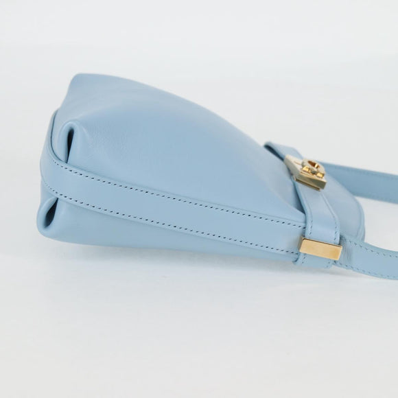 Salvatore Ferragamo Gancini Shoulder Bag Leather Light Blue Gold Auth 135930M