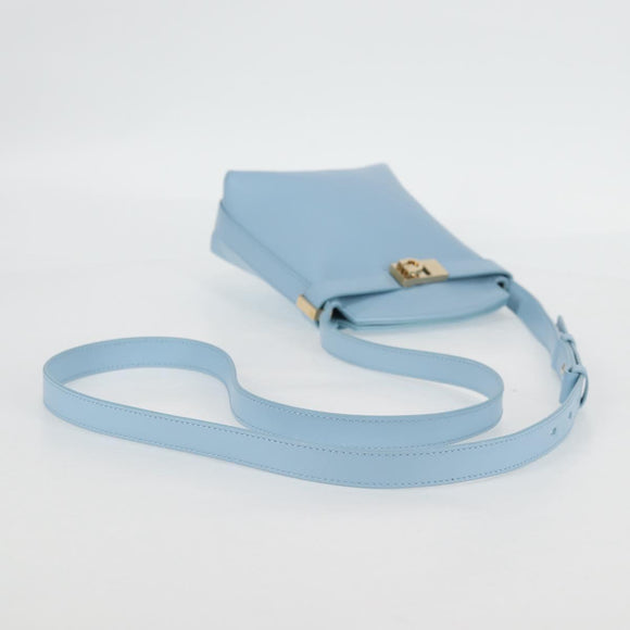 Salvatore Ferragamo Gancini Shoulder Bag Leather Light Blue Gold Auth 135930M