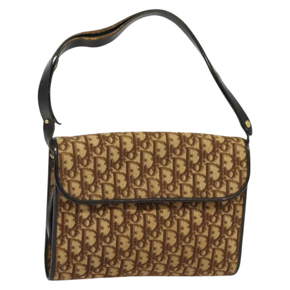 Christian Dior Trotter Canvas Shoulder Bag Brown Gold Auth 135940