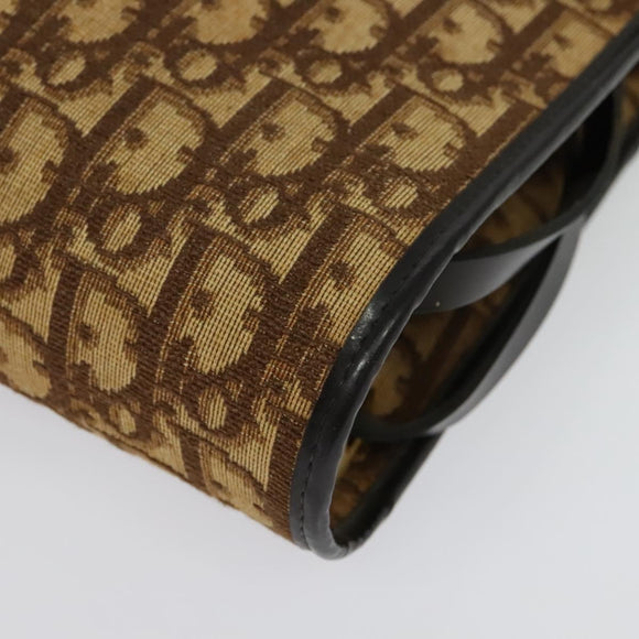 Christian Dior Trotter Canvas Shoulder Bag Brown Gold Auth 135940