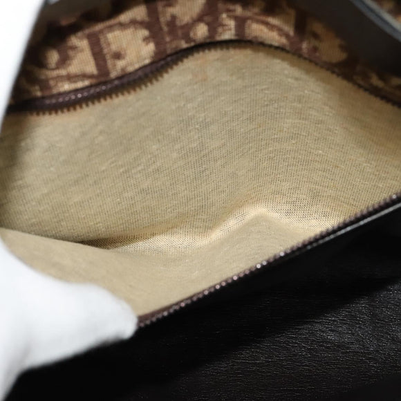 Christian Dior Trotter Canvas Shoulder Bag Brown Gold Auth 135940