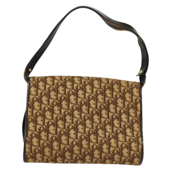 Christian Dior Trotter Canvas Shoulder Bag Brown Gold Auth 135940