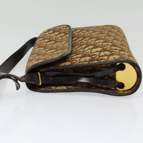 Christian Dior Trotter Canvas Shoulder Bag Brown Gold Auth 135940