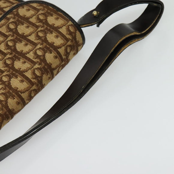Christian Dior Trotter Canvas Shoulder Bag Brown Gold Auth 135940