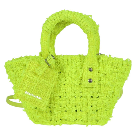 BALENCIAGA Bistro XXS Hand Bag Wool 2way Yellow Silver Auth 135947M