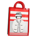 CHANEL Mademoiselle Choco Bar line Tote Bag Leather Red CC Auth 135950V-1