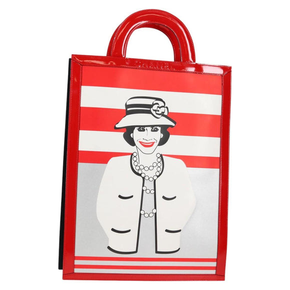 CHANEL Mademoiselle Choco Bar line Tote Bag Leather Red CC Auth 135950V