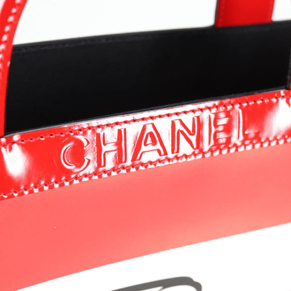 CHANEL Mademoiselle Choco Bar line Tote Bag Leather Red CC Auth 135950V