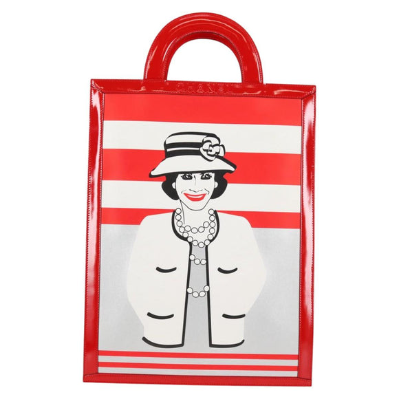 CHANEL Mademoiselle Choco Bar line Tote Bag Leather Red CC Auth 135950V