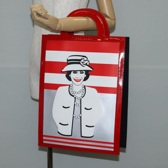 CHANEL Mademoiselle Choco Bar line Tote Bag Leather Red CC Auth 135950V