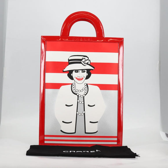 CHANEL Mademoiselle Choco Bar line Tote Bag Leather Red CC Auth 135950V